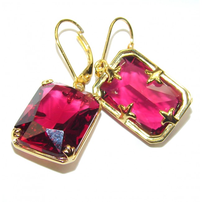 Solid Red quartz 14K Gold over .925 Sterling Silver earrings