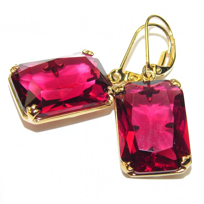 Solid Red quartz 14K Gold over .925 Sterling Silver earrings