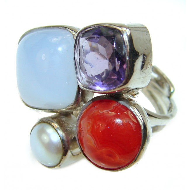 Great Crazy Lace Agate .925 handcrafted Sterling Silver Ring s. 8 1/4