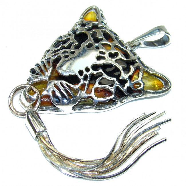 LARGE 4 1/4 inches long Gephard Natural Baltic Amber .925 Sterling Silver handmade pendant