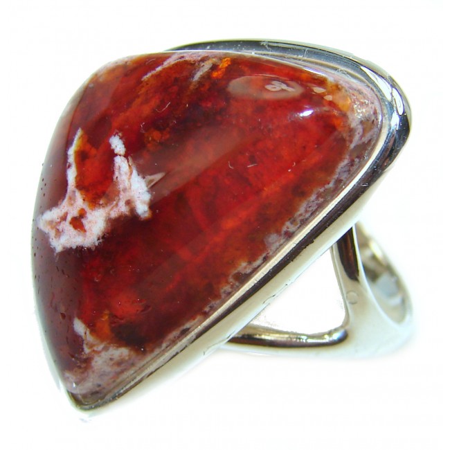A RED SEA Mexican Opal .925 Sterling Silver handcrafted Ring size 8 1/2