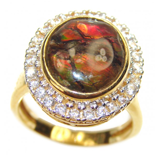 Outstanding Genuine Canadian Ammolite 18K Gold over .925 Sterling Silver handmade ring size 6