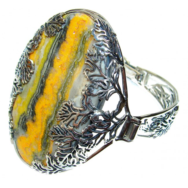 HUGE Genuine Volcanic Bumble Bee Jasper .925 Sterling Silver handcrafted Bracelet