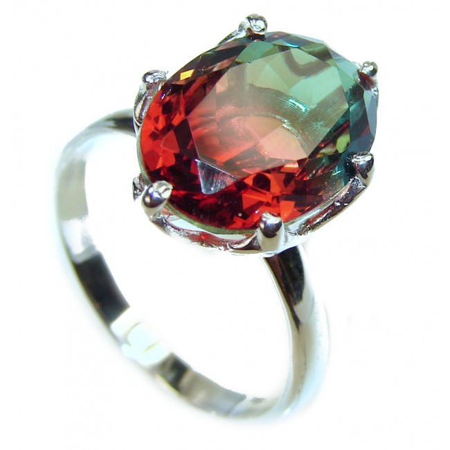 9.5ctw Watermelon Tourmaline .925 Sterling Silver handcrafted Ring size 8