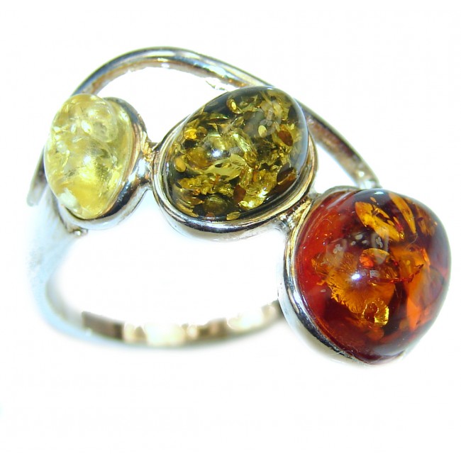 Beautiful Authentic Baltic Amber .925 Sterling Silver handcrafted ring; s. 6