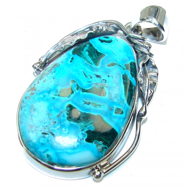 Large Victorian style Chrysocolla .925 Sterling Silver handcrafted Pendant