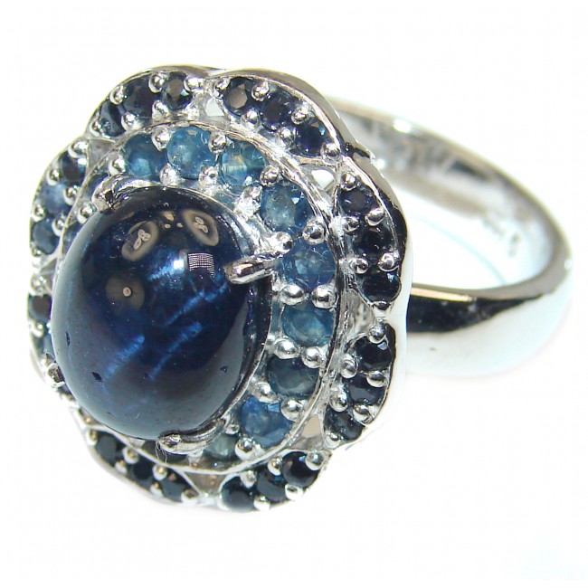 Fine art Blue Star Sapphire . 925 Sterling Silver Ring Size 9 1/4