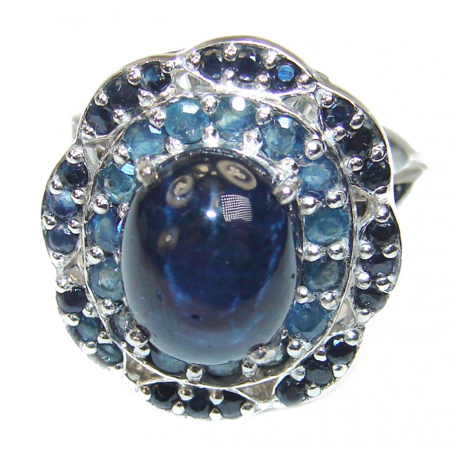 Fine art Blue Star Sapphire . 925 Sterling Silver Ring Size 9 1/4