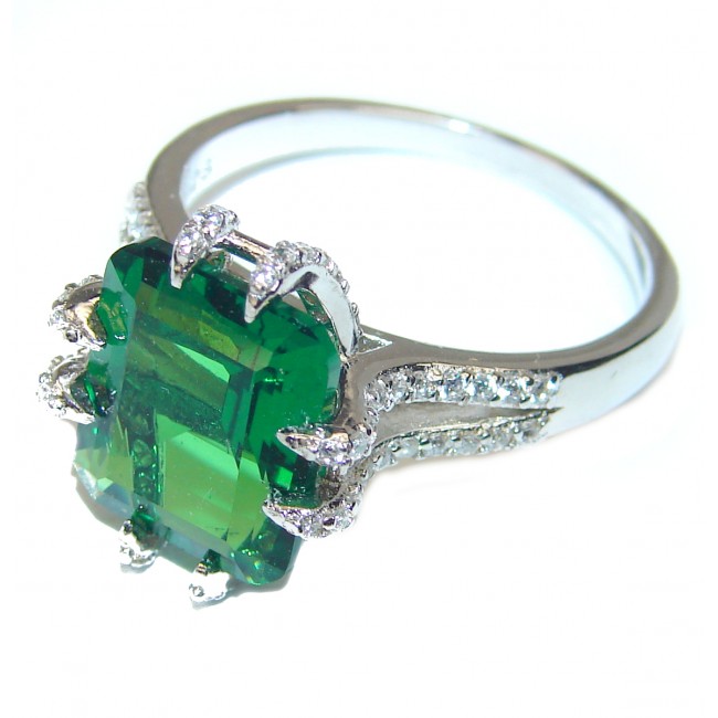 Authentic volcanic emerald cut Green Helenite .925 Sterling Silver ring s. 9