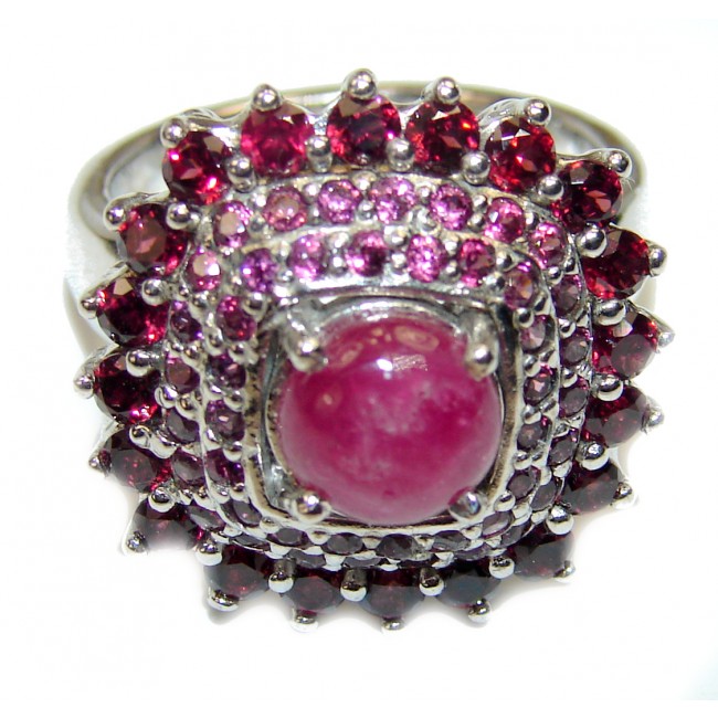Large Genuine Ruby black rhodium over .925 Sterling Silver handmade Cocktail Ring s. 8