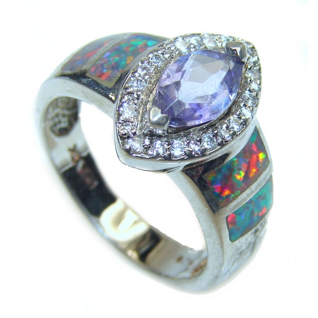 Best quality Amethyst Opal .925 Sterling Silver handcrafted Ring Size 7