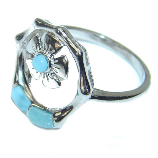 Natural inlay Larimar .925 Sterling Silver handcrafted Ring s. 9