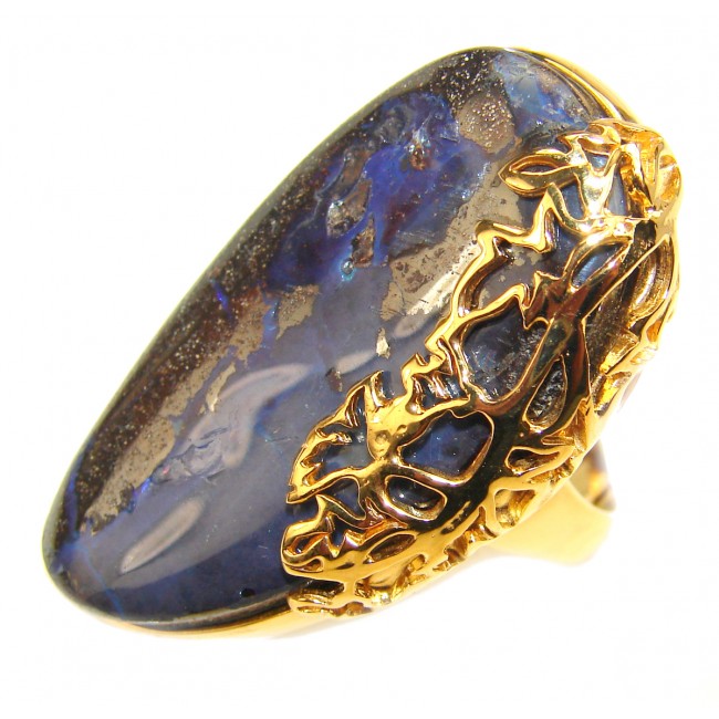 Australian Boulder Opal 18K Gold over .925 Sterling Silver handcrafted ring size 8
