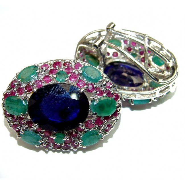 Venetian night Genuine Sapphire .925 Sterling Silver handcrafted Earrings