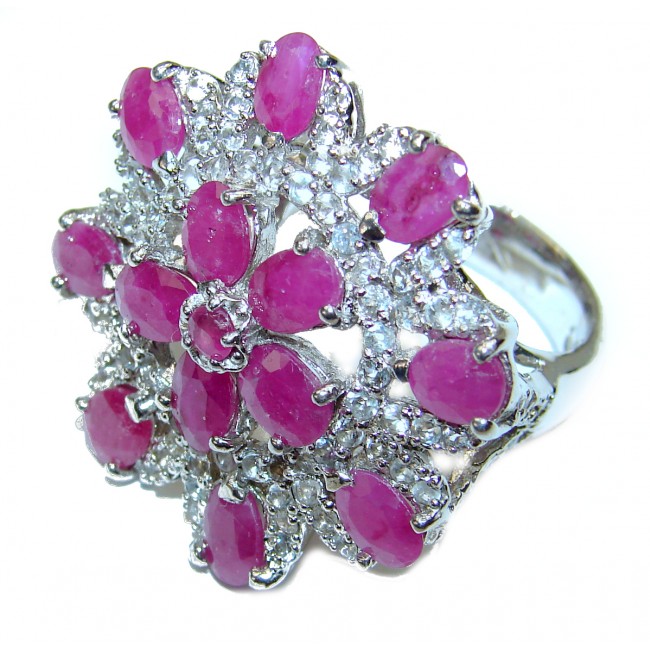 A JEWEL EMPIRE Ruby .925 Sterling Silver handmade Cocktail Ring s. 8 1/4