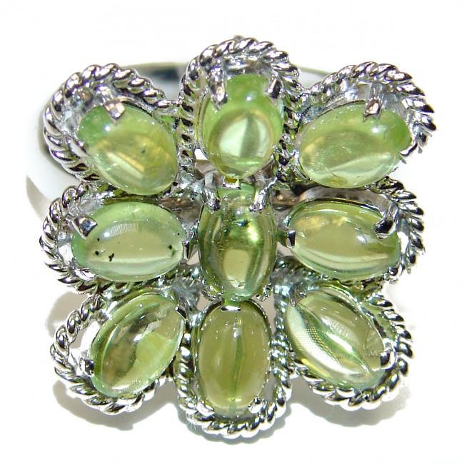 Fancy Genuine Peridot .925 Sterling Silver handcrafted Ring size 8 3/4