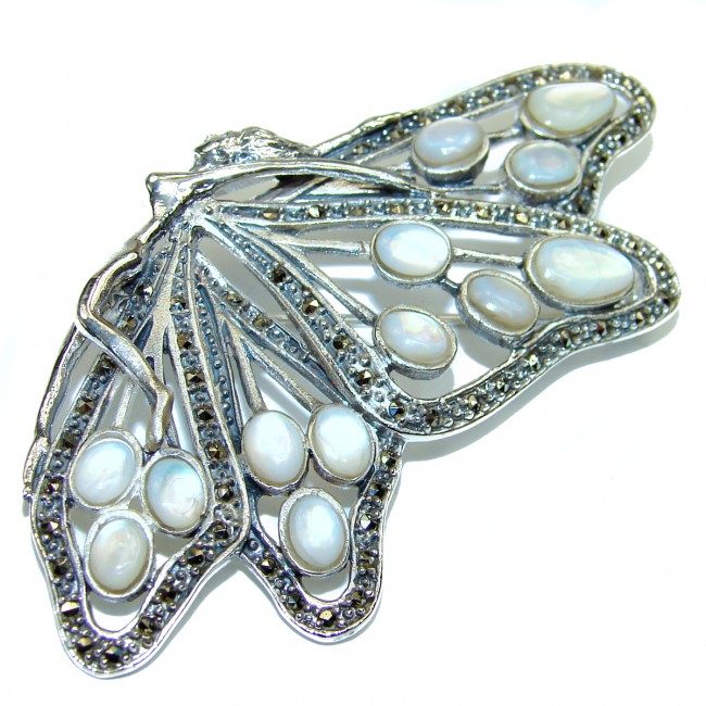 Spectacular Big Butterfly Natural Blister Pearl .925 Sterling Silver handmade Brooch