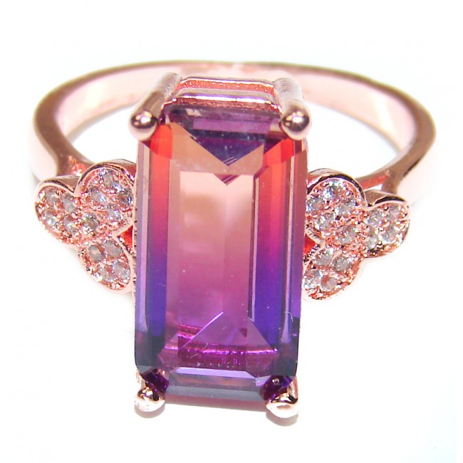 LUXURY emerald cut Ametrine Gold over .925 Sterling Silver handcrafted Ring s. 8 1/4