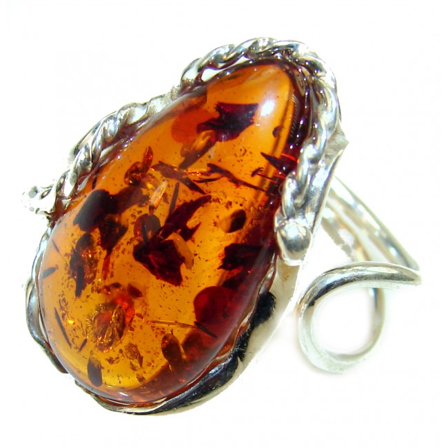 Authentic Baltic Amber .925 Sterling Silver handcrafted ring; s. 9 adjustable