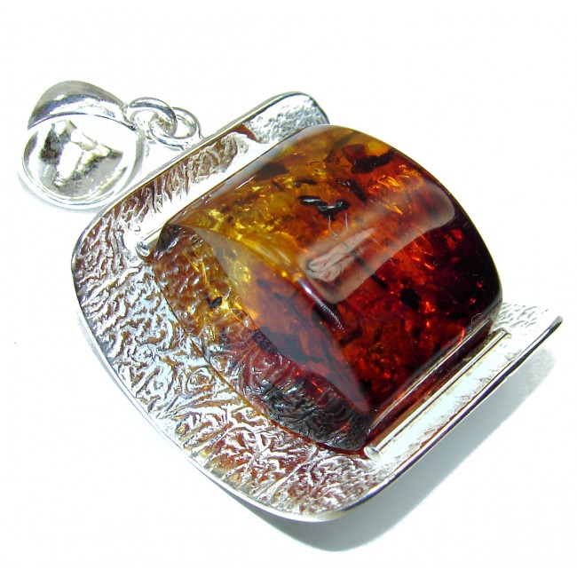 Incredible modern design Natural Baltic Amber .925 Sterling Silver handmade Pendant