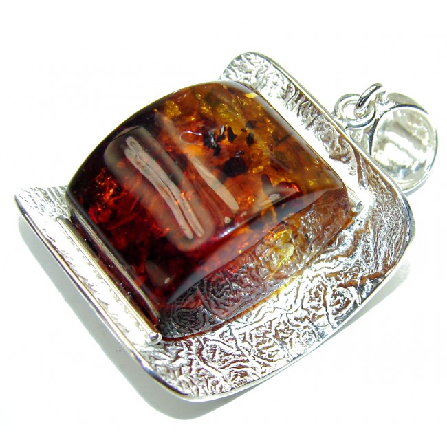 Incredible modern design Natural Baltic Amber .925 Sterling Silver handmade Pendant