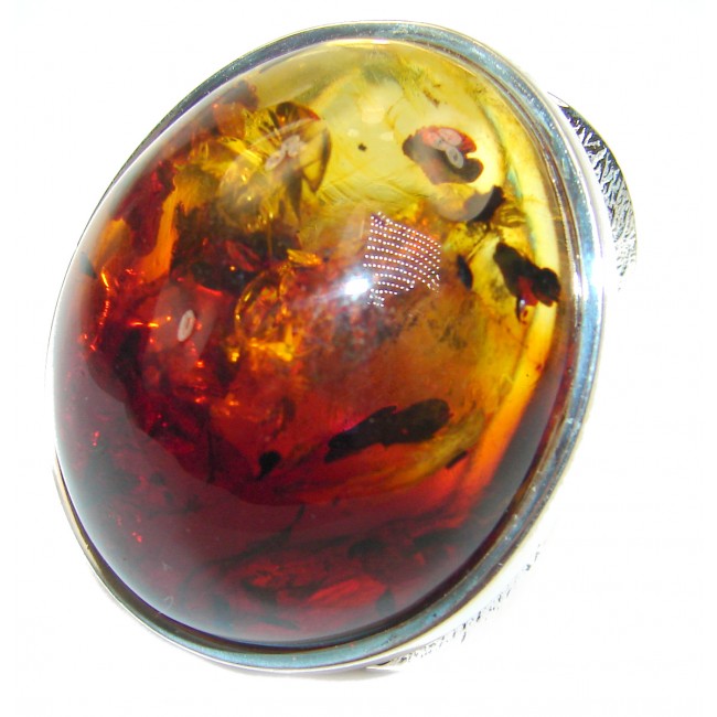 Huge Authentic Baltic Amber .925 Sterling Silver handcrafted HUGE ring; s. 7 adjustable