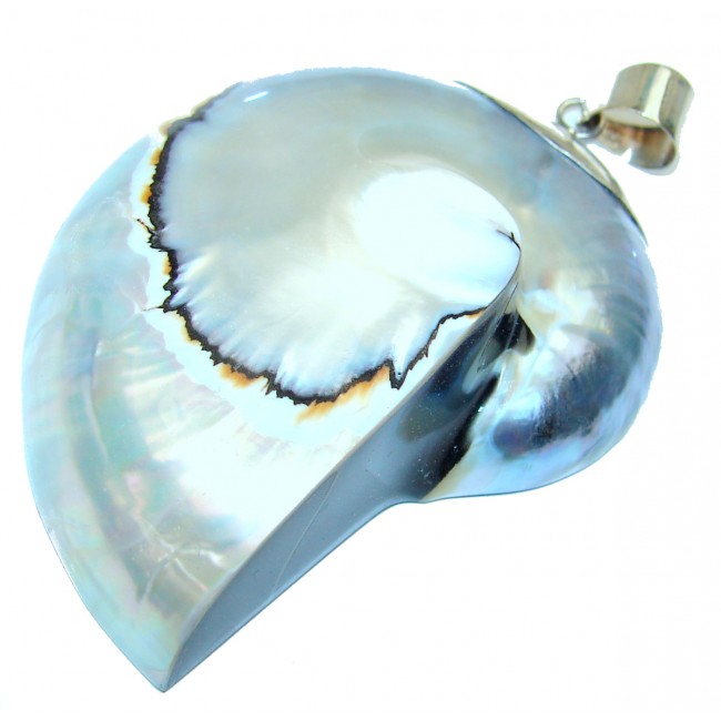 Giant 36.7 grams Ocean Rainbow Shell Abalone .925 Sterling Silver handmade Pendant