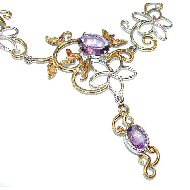 fANCY authentic Amethyst 2 tones .925 Sterling Silver handcrafted necklace