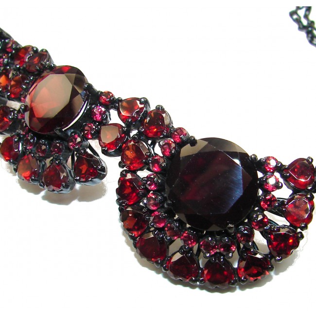 Huge Masterpiece authentic Garnet black rhodium over .925 Sterling Silver handcrafted necklace