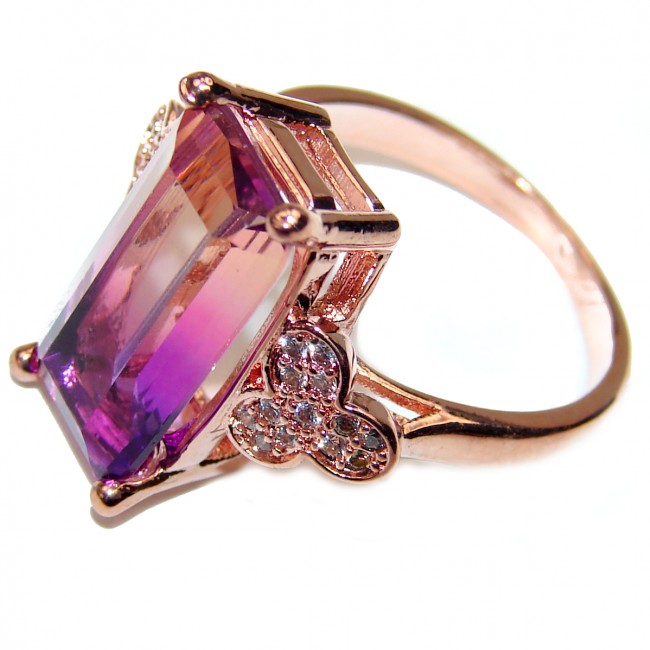 LUXURY emerald cut Ametrine Gold over .925 Sterling Silver handcrafted Ring s. 6 1/2