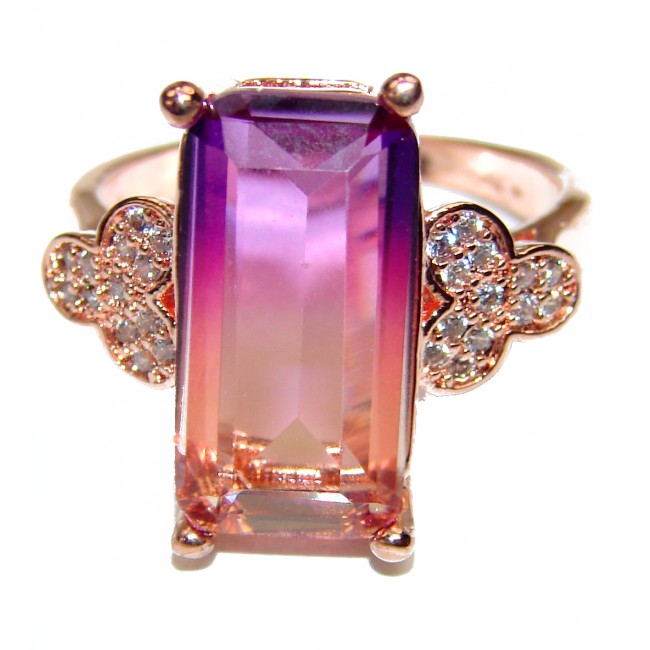 LUXURY emerald cut Ametrine Gold over .925 Sterling Silver handcrafted Ring s. 6 1/2