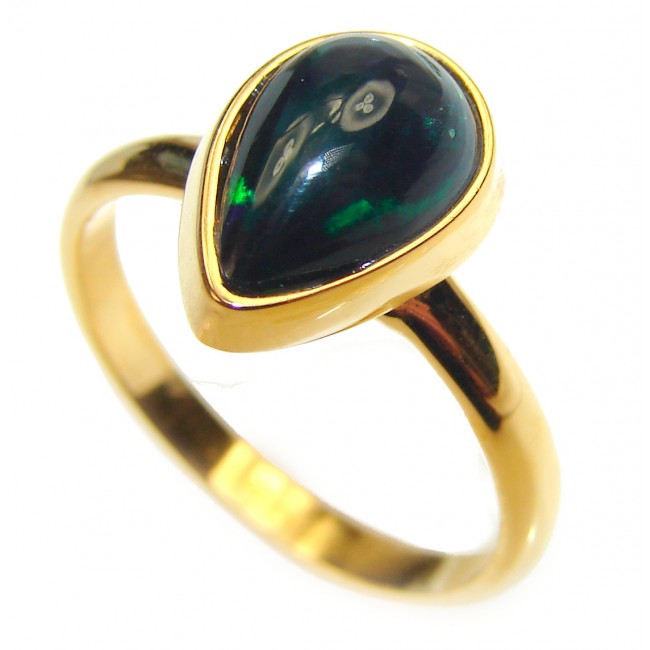 Vintage Design 4.5ctw Genuine Black Opal 14K Gold over .925 Sterling Silver handmade Ring size 9