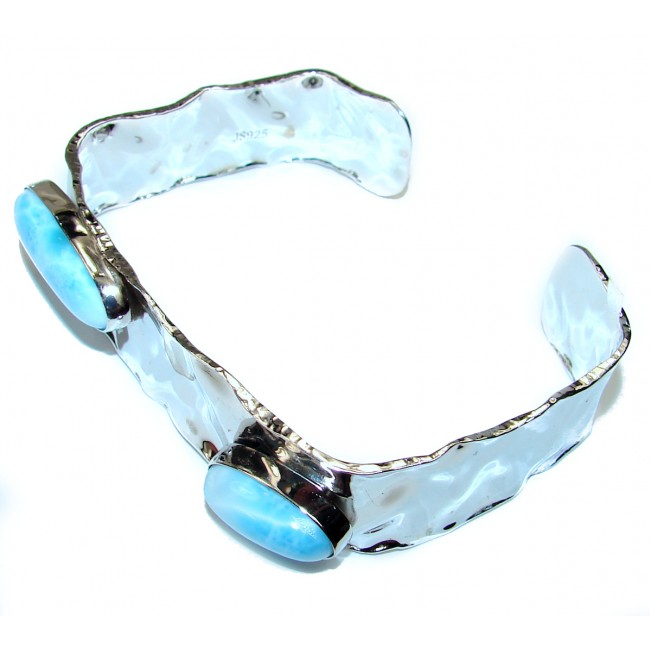 Genuine Blue Larimar hammered Sterling Silver handmade Bracelet Cuff