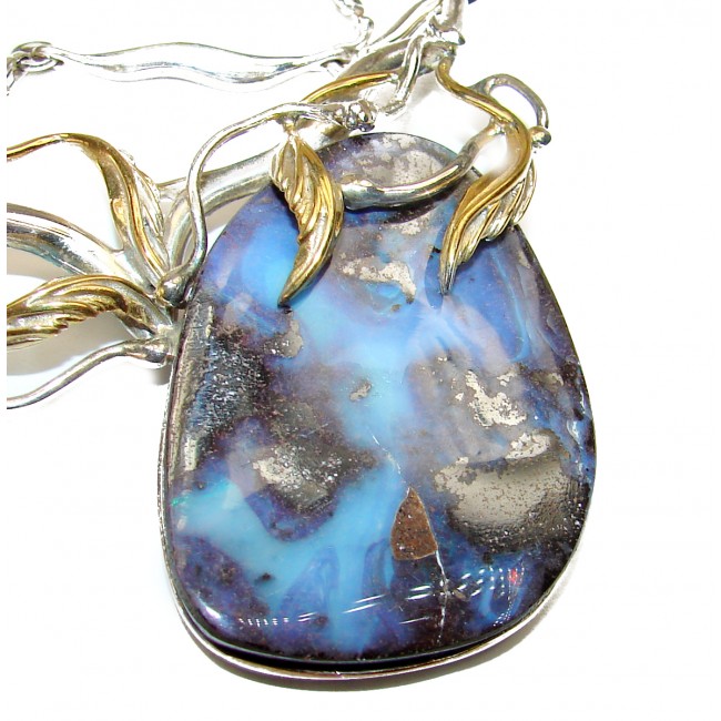 Natural Earth Mined Opaque Australian Boulder Opal .925 Sterling Silver handcrafted necklace