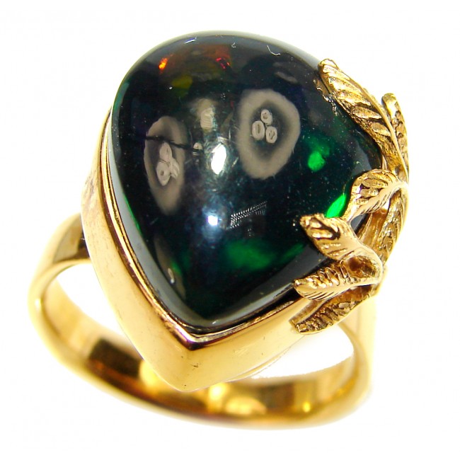 Vintage Design 14.5ctw Genuine Black Opal 14K Gold over .925 Sterling Silver handmade Ring size 7