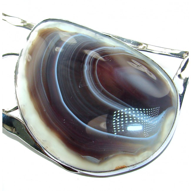 Oversized MasterPiece genuine Botswana Agate .925 Sterling Silver handcrafted necklace