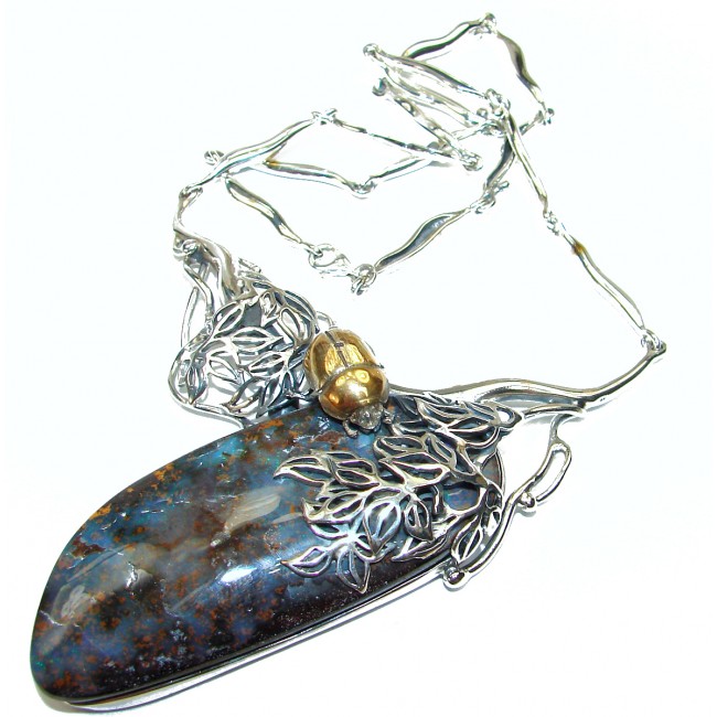 Golden Beetle Australian Boulder Opal .925 Sterling Silver brilliantly handcrafted necklace
