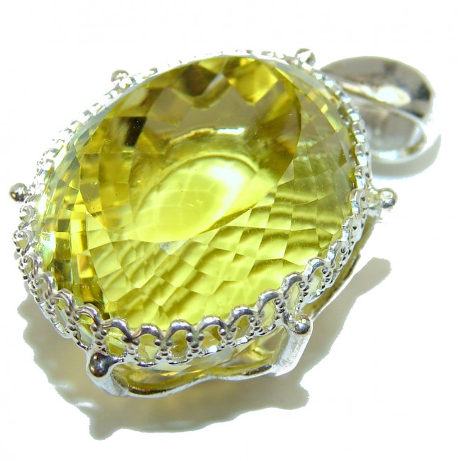 Oval cut 28.5 carat Genuine Lemon Quartz .925 Sterling Silver handcrafted pendant
