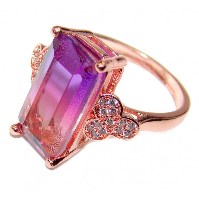 LUXURY emerald cut Ametrine Gold over .925 Sterling Silver handcrafted Ring s. 6 3/4