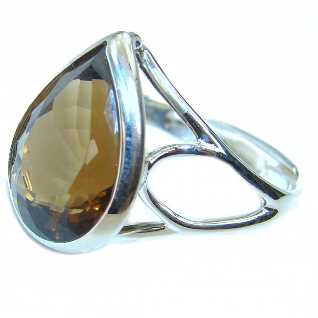Very Bold Champagne Smoky Topaz .925 Sterling Silver Ring size 10 adjustable