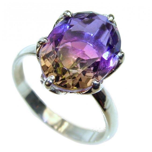 Oval cut 15.8 carat Ametrine .925 Sterling Silver handcrafted Ring s. 7