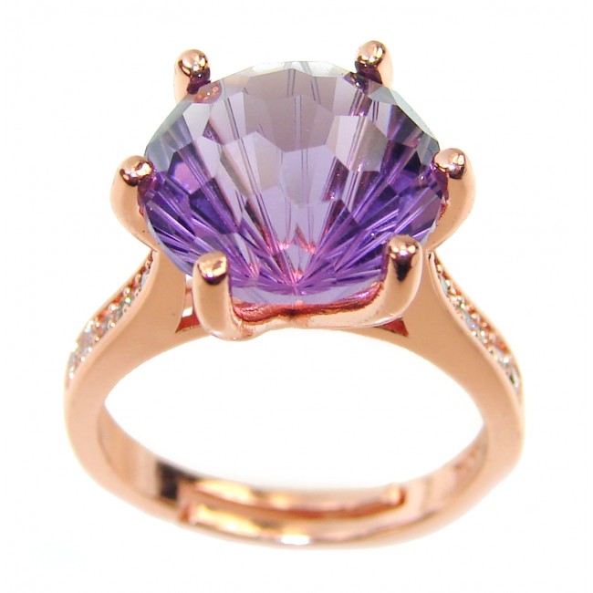 Beauty Round Brilliant Cut 18.5 carat Amethyst 18K Gold over .925 Sterling Silver Ring size 7 adjustable