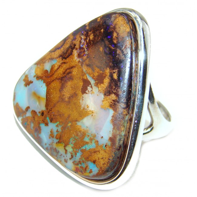 Incredible Australian Boulder Opal .925 Sterling Silver handcrafted ring size 6