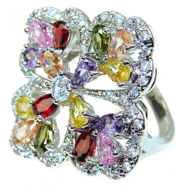 Incredible genuine Multigem .925 Silver handcrafted Ring s. 7