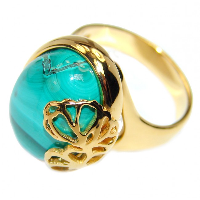 Green Beauty Malachite 18k Gold over .925 Sterling Silver handcrafted ring size 6 1/4