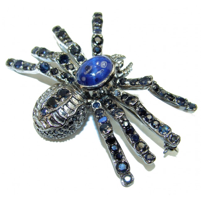 Large Spider genuine Star Sapphire .925 Sterling Silver handmade Pendant - Brooch