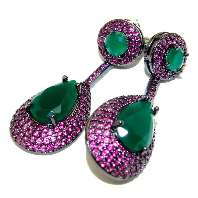 Spectacular Emerald black rhodium over .925 Sterling Silver handmade earrings