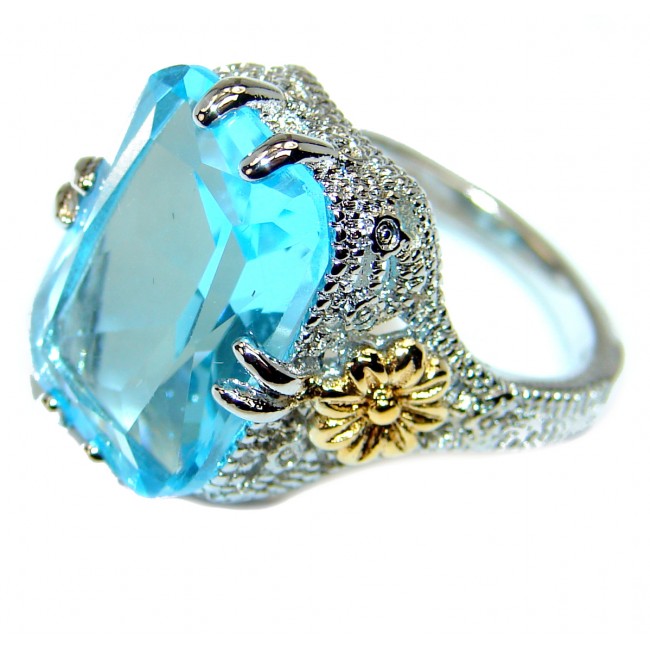 Poseidon Swiss Blue Topaz 18K Gold over .925 Sterling Silver handmade Ring size 6 1/4