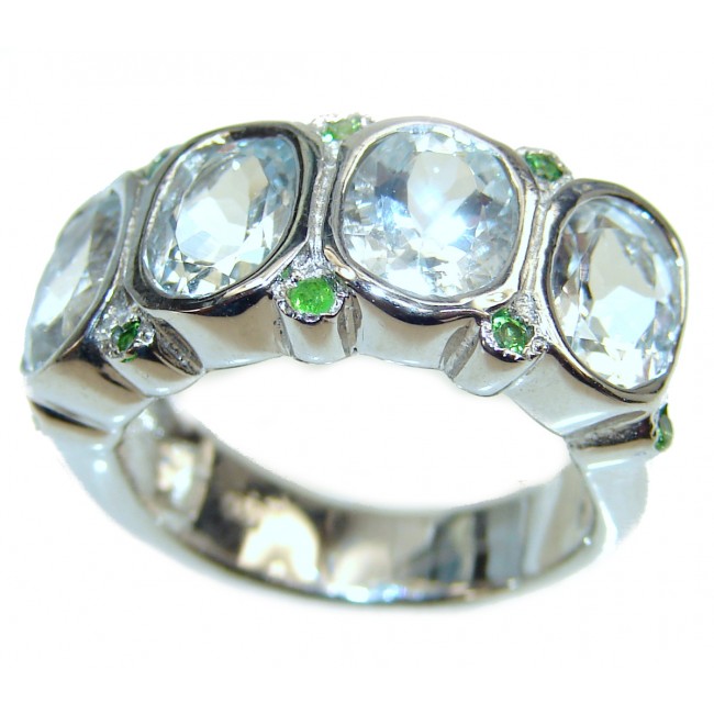 Natural Aquamarine .925 Sterling Silver handcrafted Ring s. 7