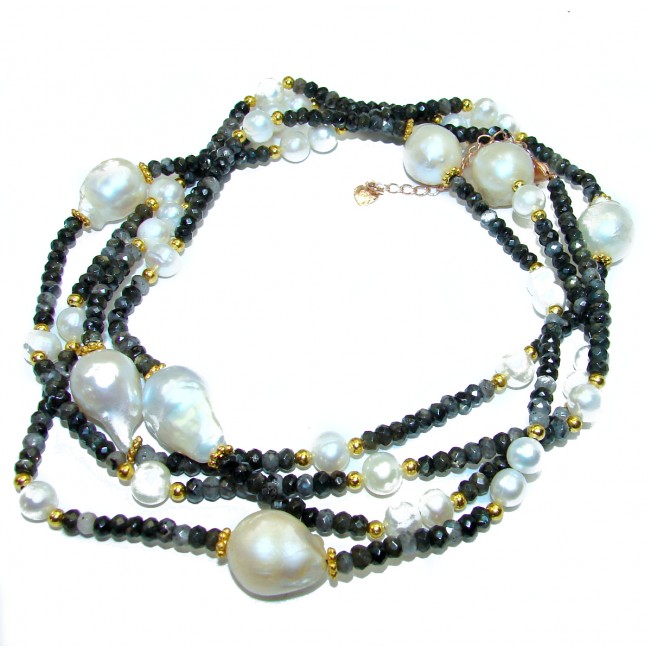 Long genuine Mother of Pearl Sapphire .925 Sterling Silver handcrafted Necklace